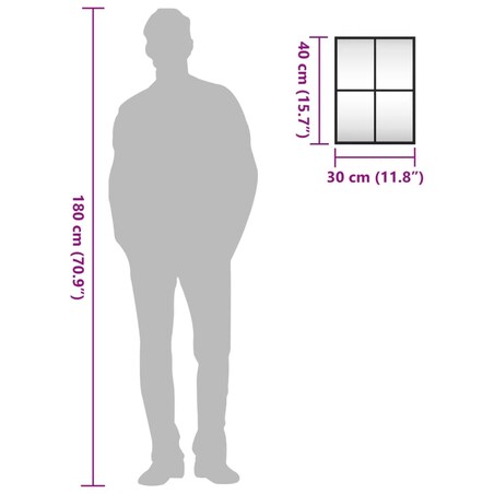 vidaXL Lustro ścienne, czarne, 30x40 cm, prostokątne, żelazo