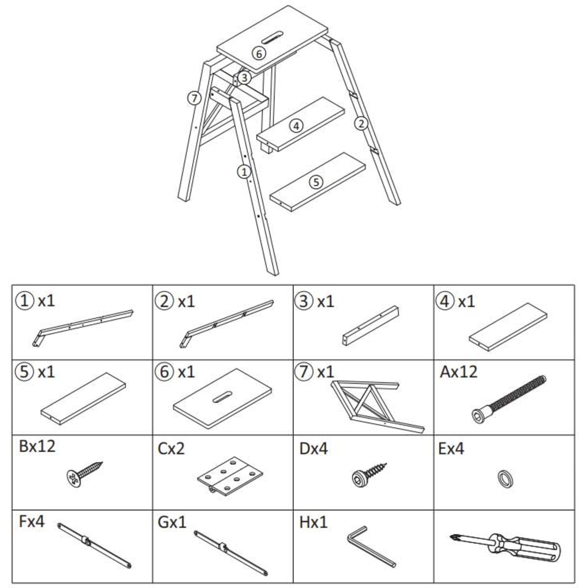Drabina składana, niska, bambusowa, 3 stopnie, 63,5 cm