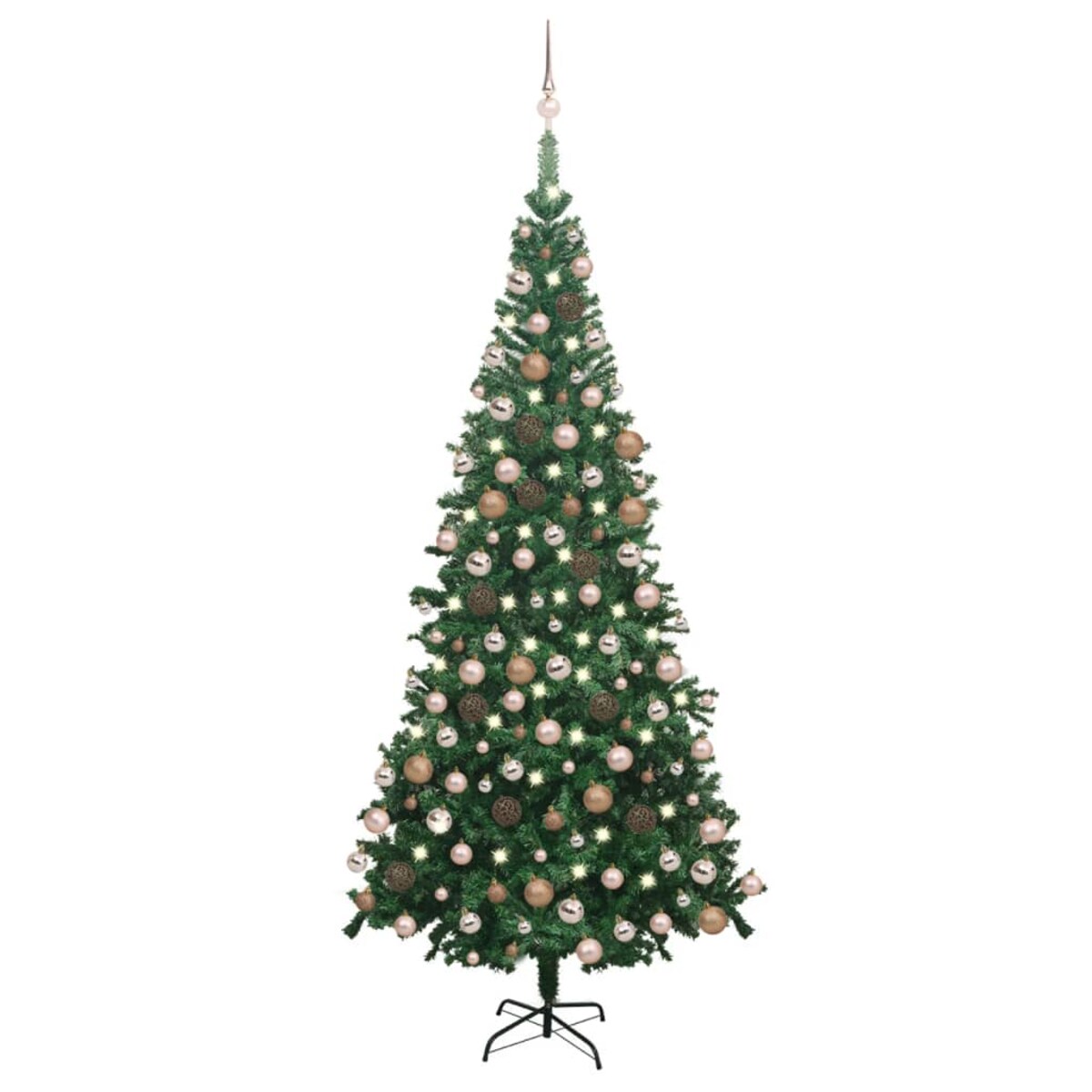 vidaXL Sztuczna choinka z lampkami i bombkami, L, 240 cm, zielona