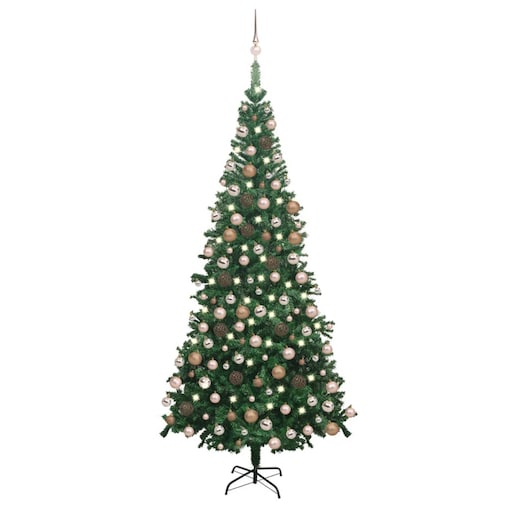 vidaXL Sztuczna choinka z lampkami i bombkami, L, 240 cm, zielona