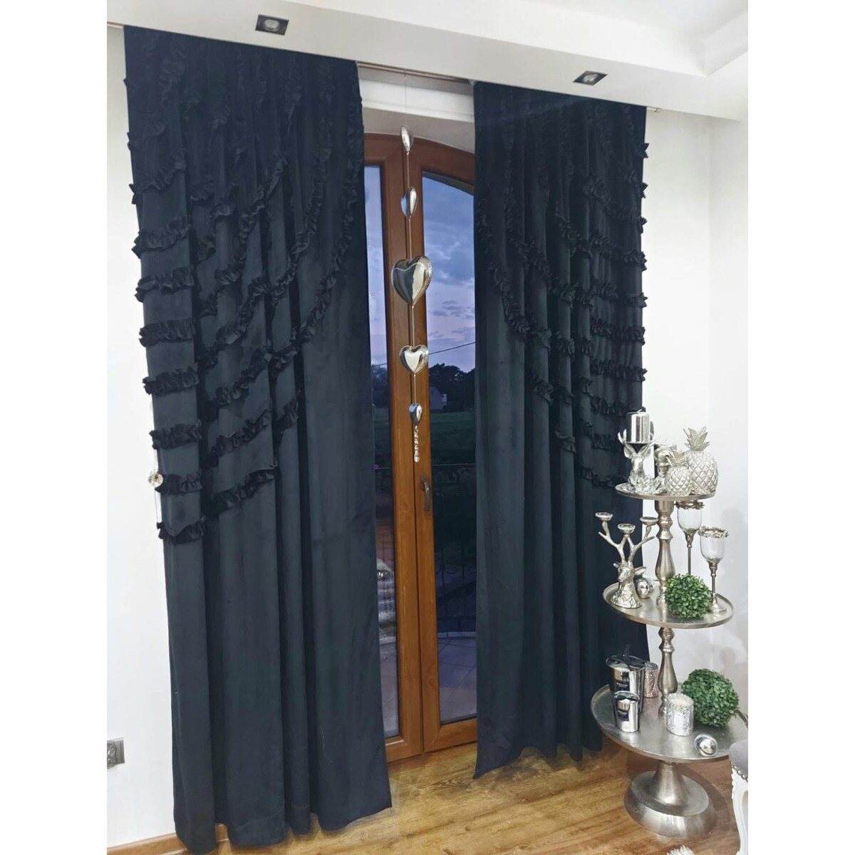 zasłona welurowa "ruffle" 140x250 cm czarny. taśma