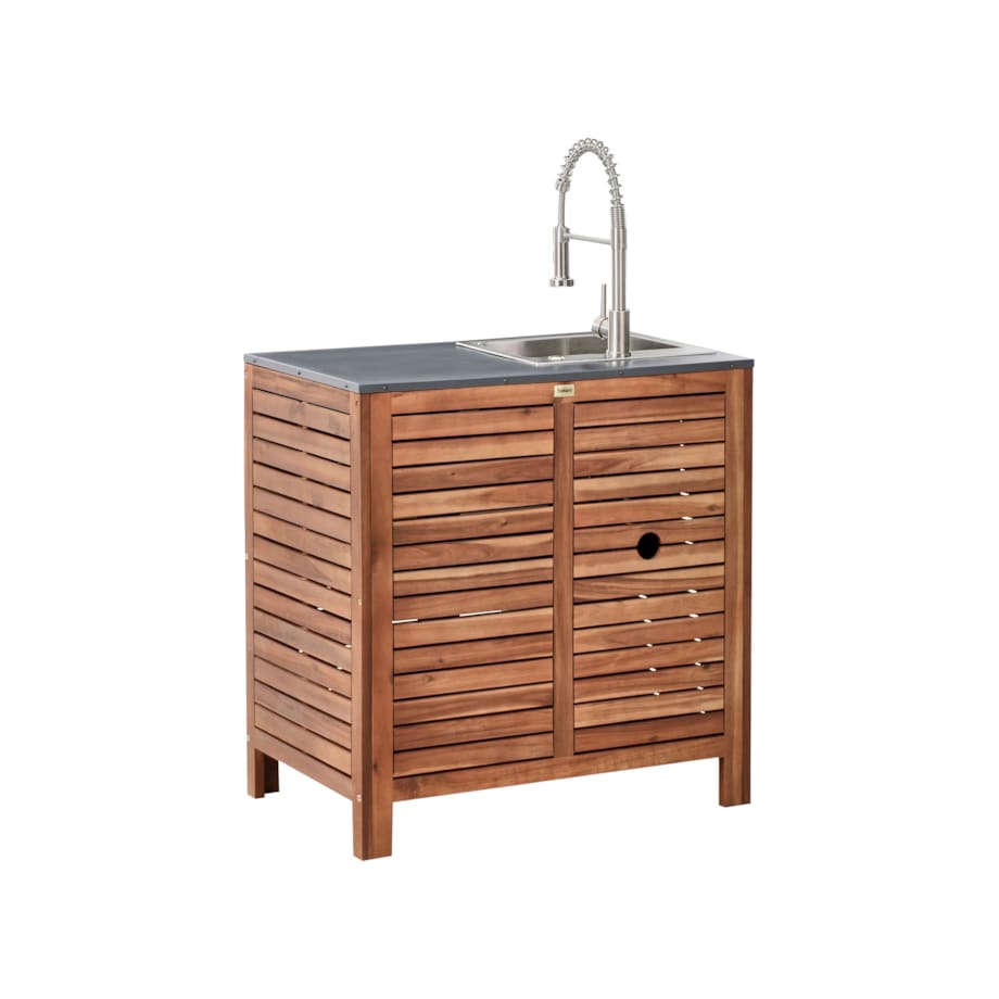 Szafka kuchenna ogrodowa ze zlewem BRUCOLI Drewno akacjowe 80 cm 50 cm Brązowy/ srebrny