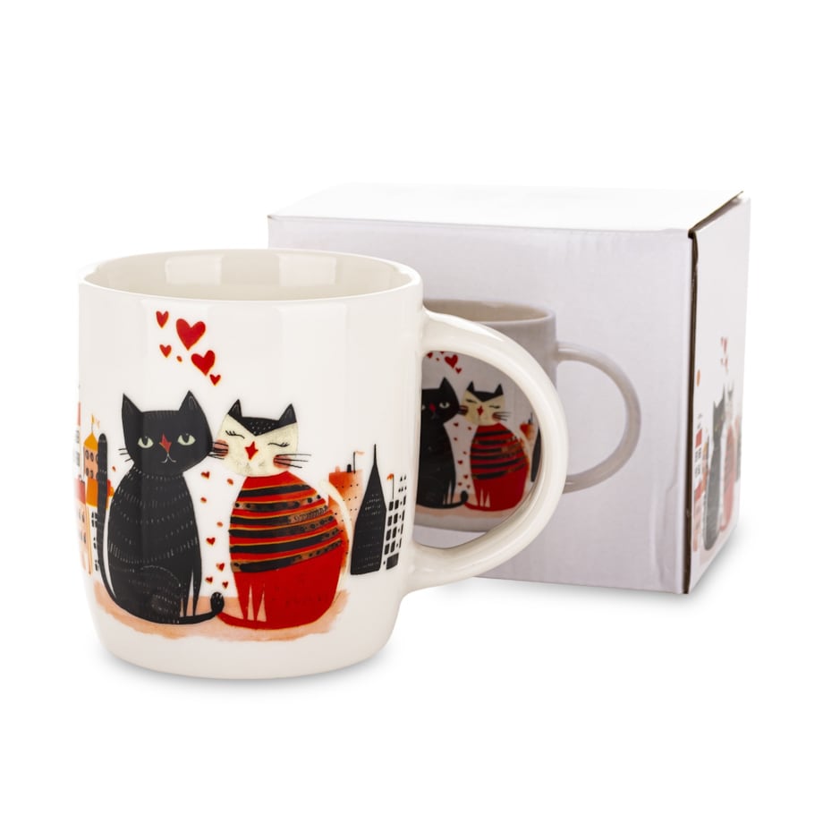 Kubek porcelanowy 350 ml koty 9x12,5x8,5 cm BLACK-RED