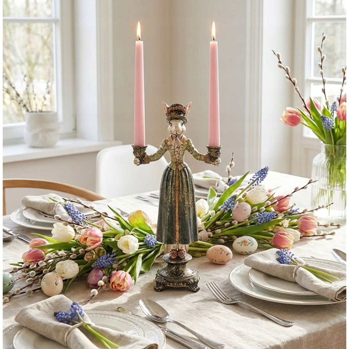 ZAJĄC FIGURKA WIELKANOCNA NA WIELKANOC PREZENT ZAJĄCZEK ŚWIECZNIK OZDOBA