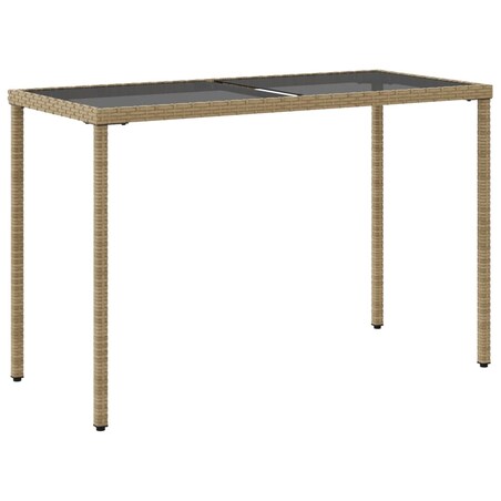 vidaXL Stół ogrodowy ze szklanym blatem, beż, 115x54x74 cm, rattan PE
