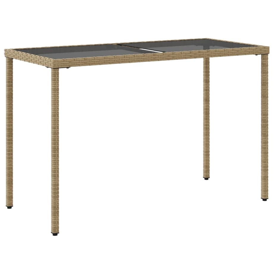 vidaXL Stół ogrodowy ze szklanym blatem, beż, 115x54x74 cm, rattan PE