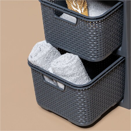 Koszyk Pojemnik Rattanowy Z Pokrywą Na Drobiazgi Kosmetyki Łazienkowy 19L Antracyt