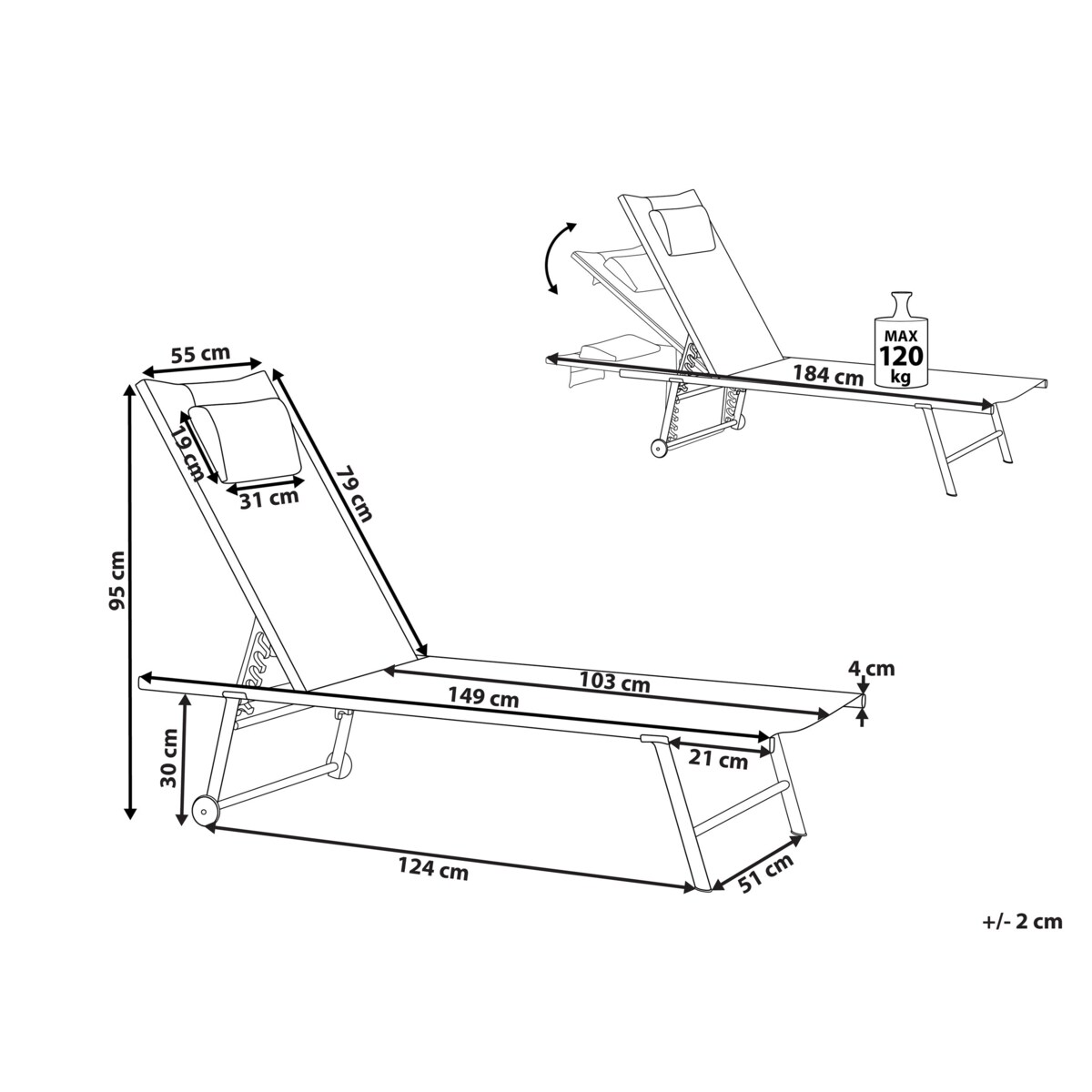 Zestaw 2 leżaków ogrodowych SORONI Metal Jasnoszary