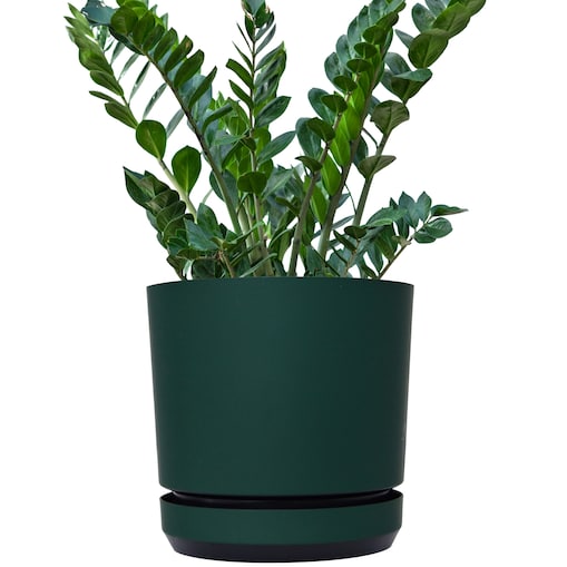 32 cm wzór ZIELONA BUTELKOWA Doniczka z podstawką ciemna zieleń satynowa matowa duża donica na choinkę