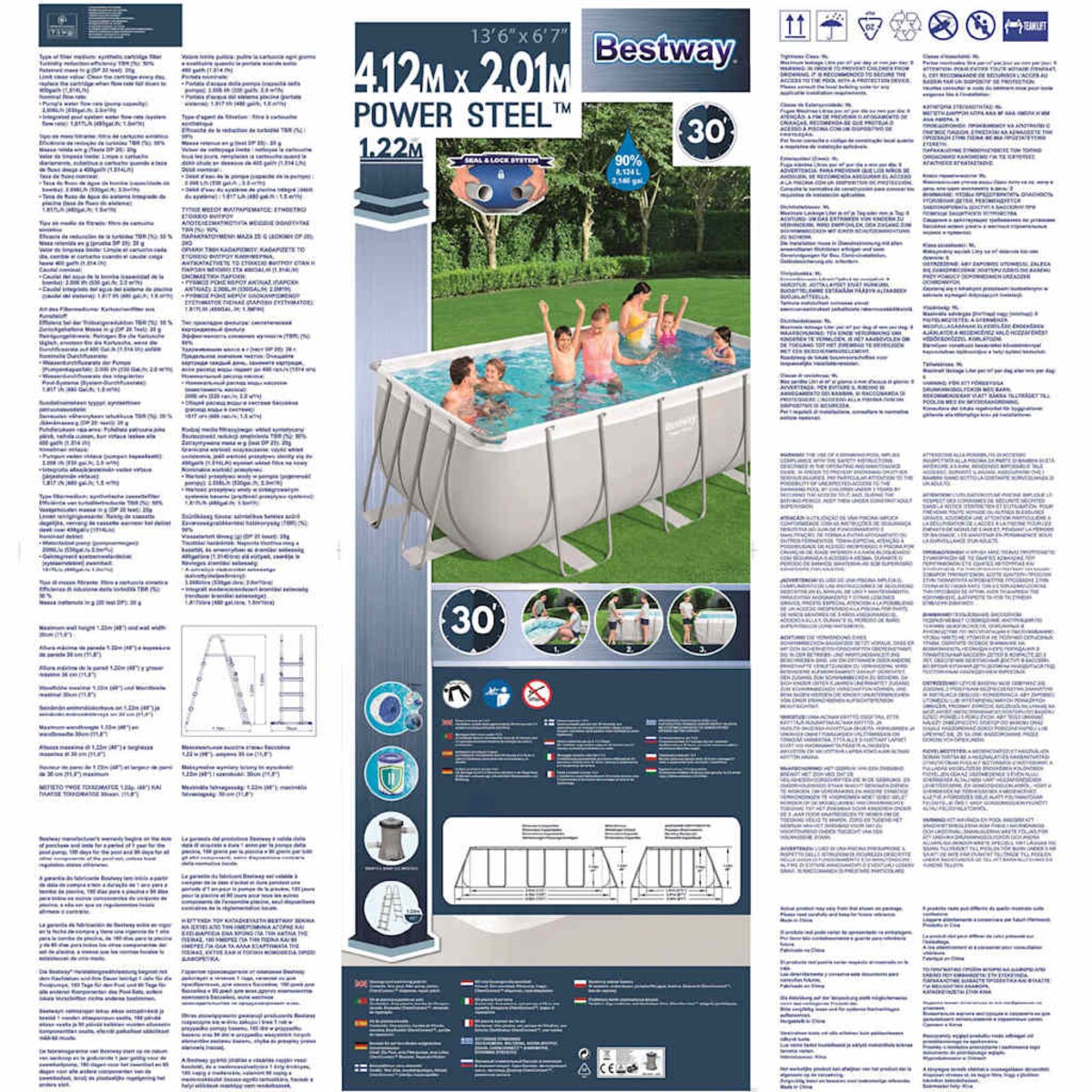 Bestway Basen Power Steel z akcesoriami, prostokątny, 412x201x122 cm