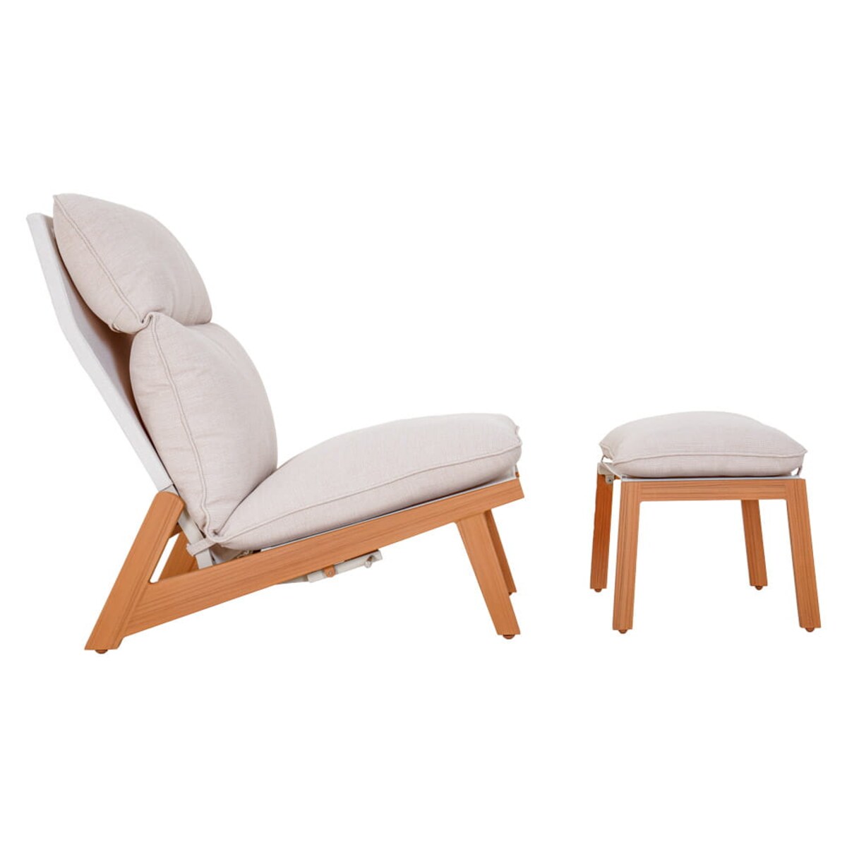 Leżak ogrodowy Kalem z podnóżkiem beżowy