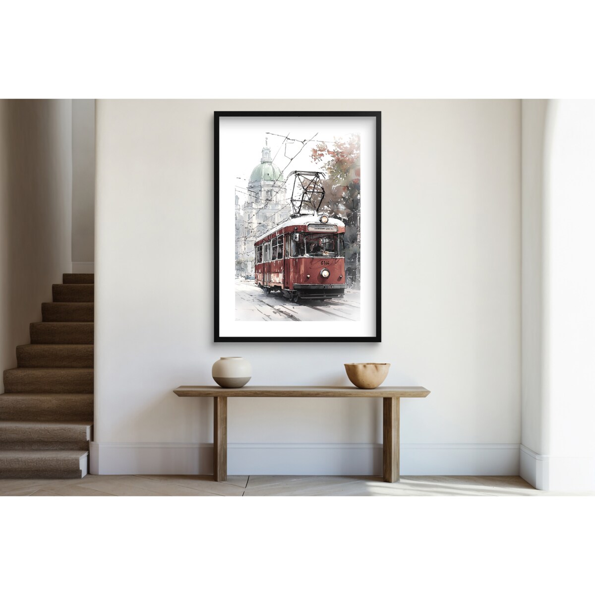 Plakat Obraz Czerwony tramwaj Retro na ścianę do salonu biura