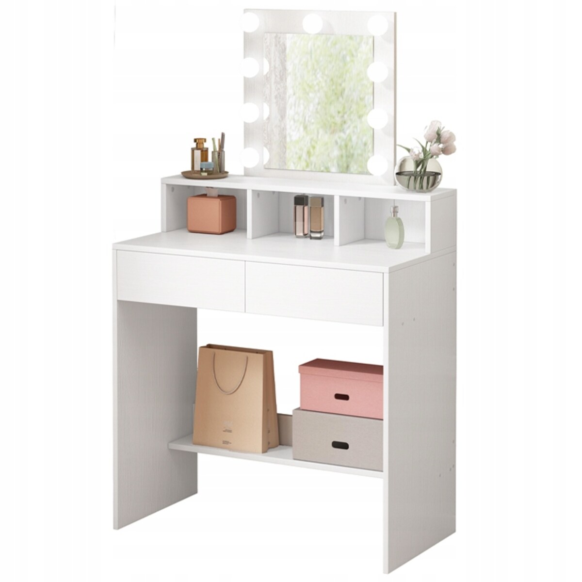 TOALETKA Z LUSTREM LED DO MAKIJAŻU WIZAŻU KOSMETYCZNA NOWOCZESNA LOFT 80 CM