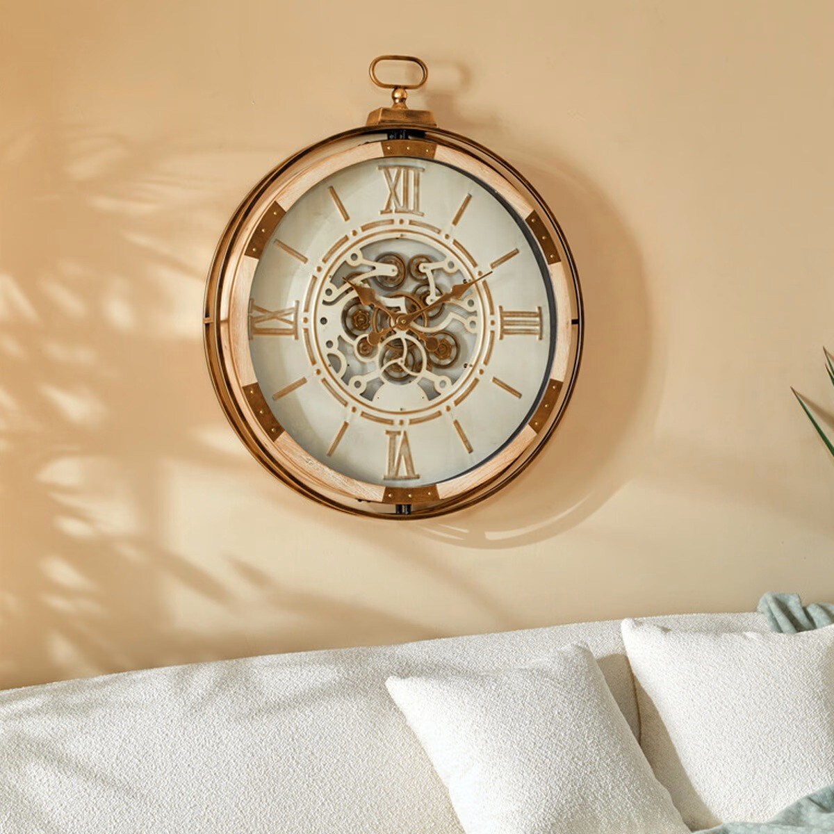 Zegar wiszący beżowo - złoty Sonika 74 cm