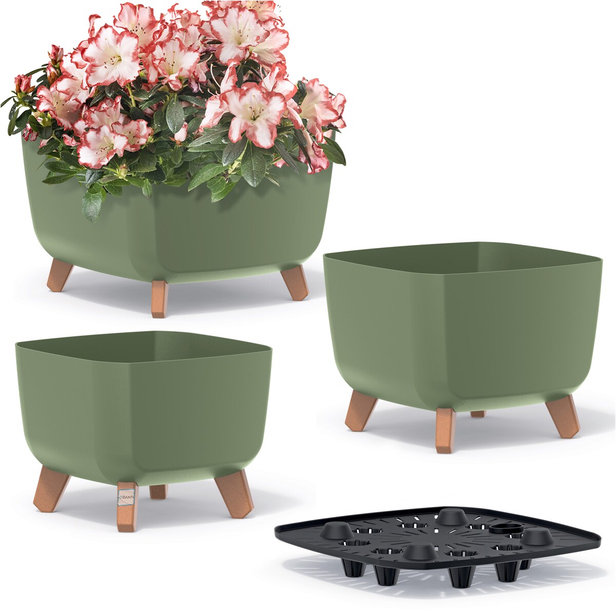 Doniczka Donica Ogrodowa 24/29/39 Cm Zestaw Na Nóżkach Na Taras Do Ogrodu Domu Zielona