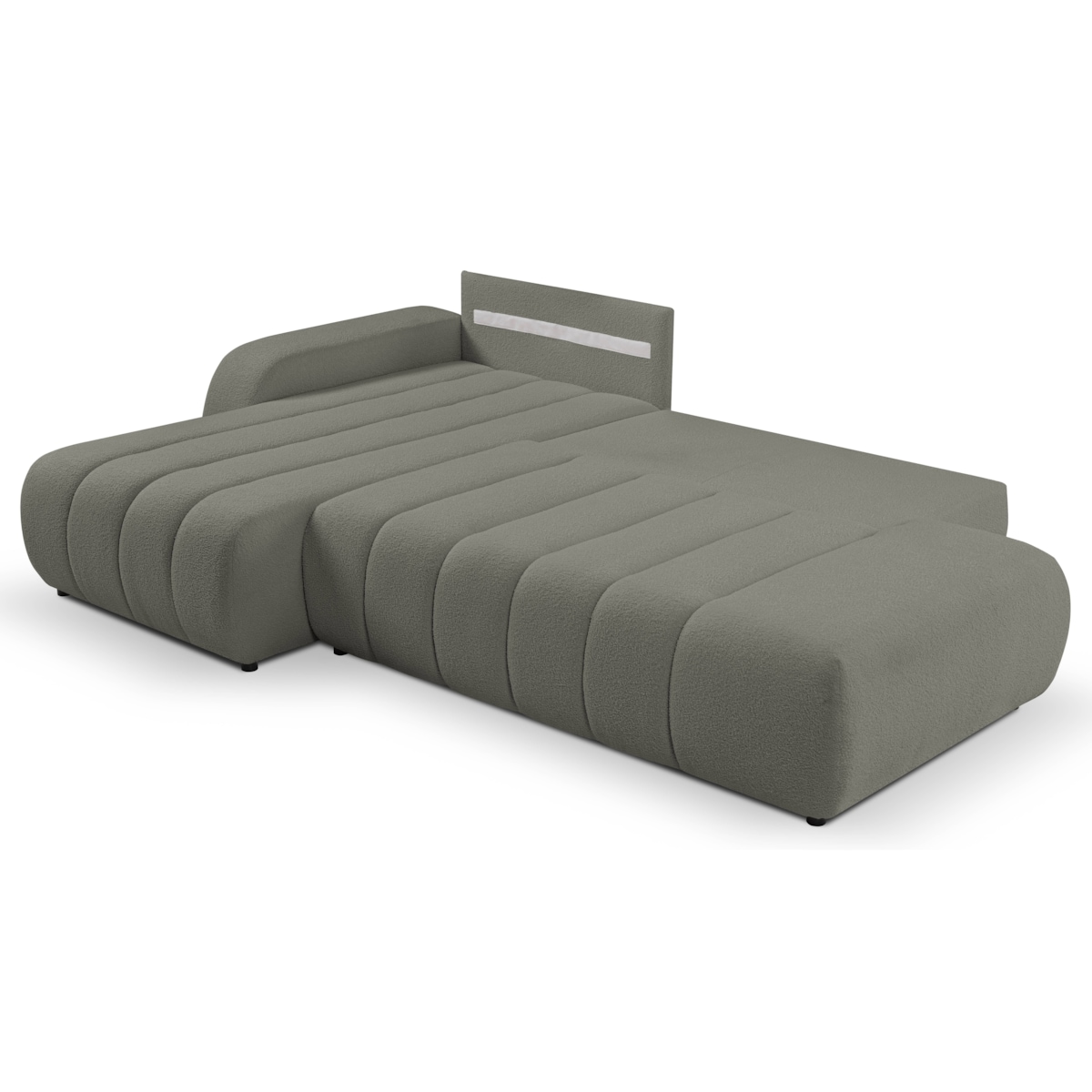 Narożnik z funkcją spania ALOO, lewostronny, tkanina boucle-szara