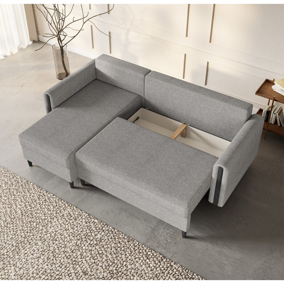 Designerski narożnik GALOS- szary- drewno wenge- lewostronny