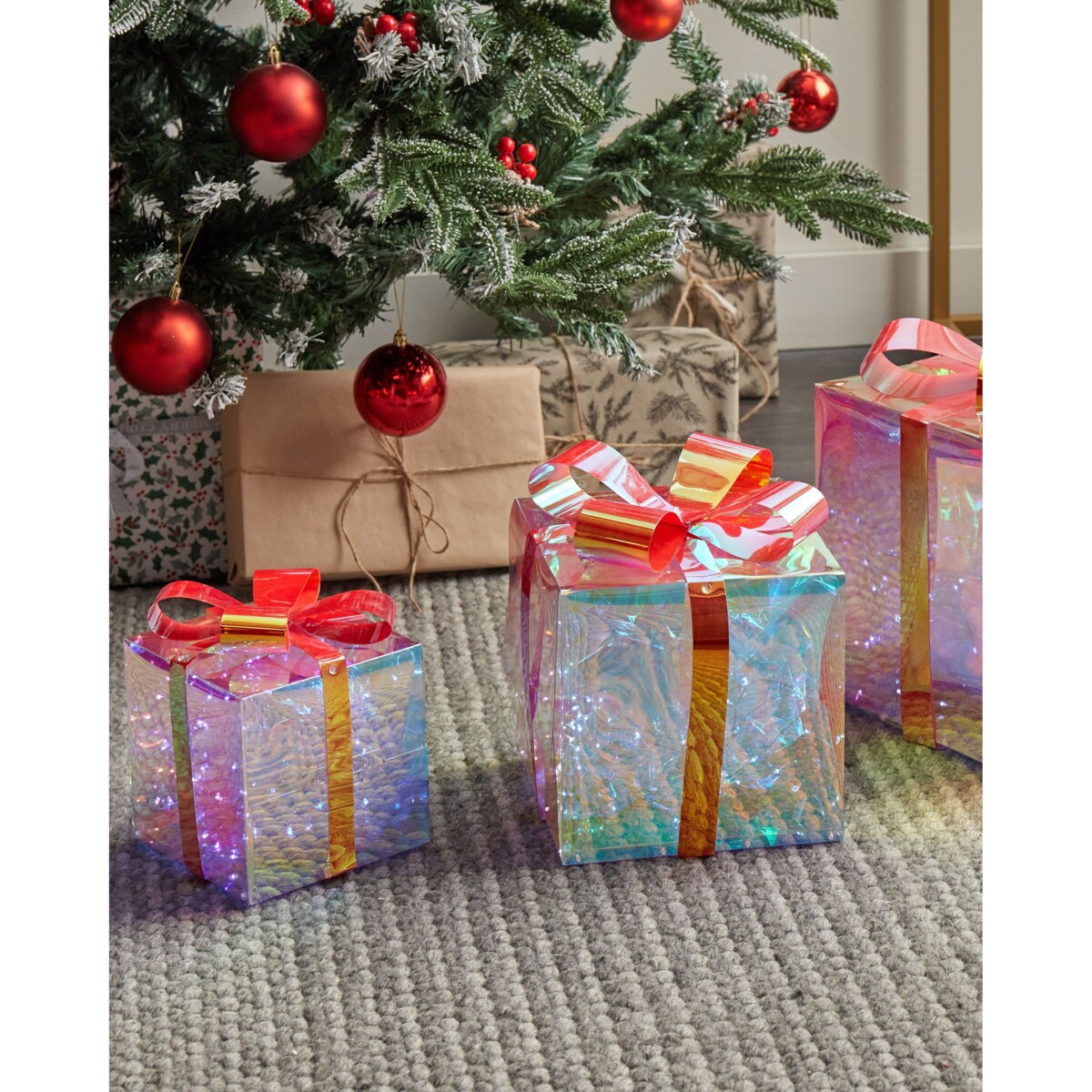 Zestaw 3 dekoracji LED prezenty świąteczne 25 cm wielokolorowy CAPELLA