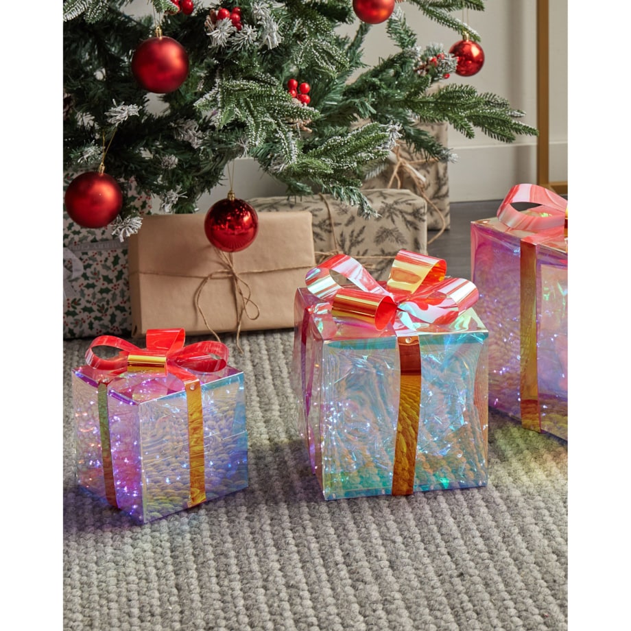Zestaw 3 dekoracji LED prezenty świąteczne 25 cm wielokolorowy CAPELLA