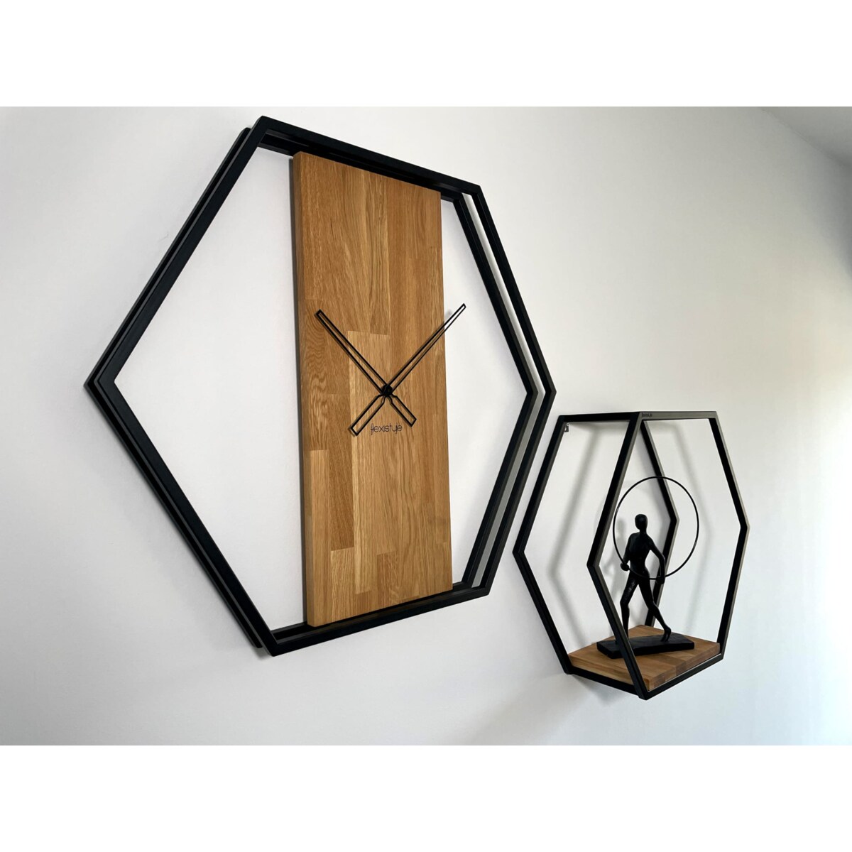 Półka loft hexagon dębowa 60cm 3d
