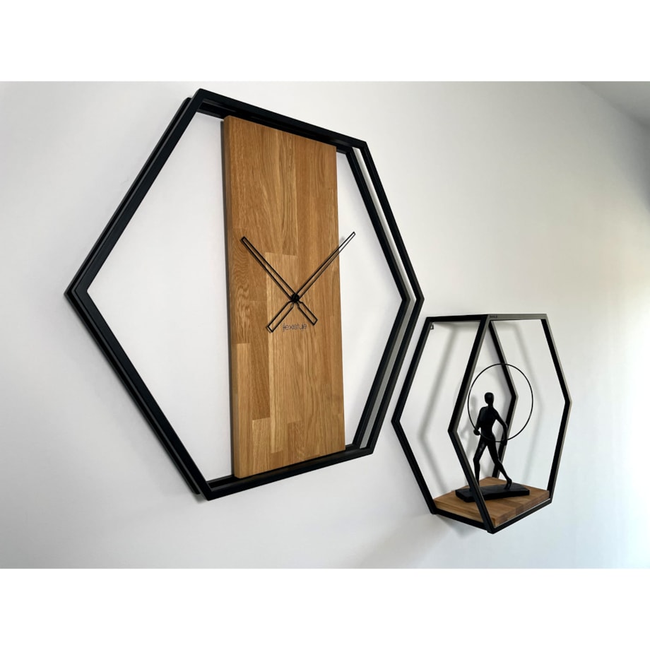Półka loft hexagon dębowa 60cm 3d