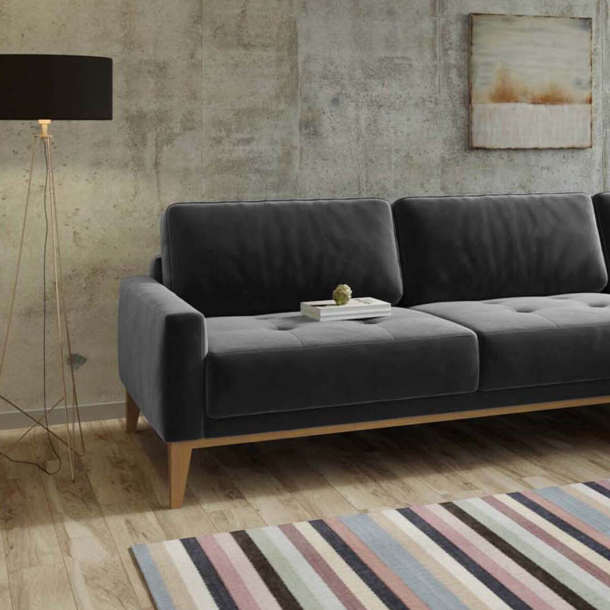 Sofa narożna Musso - ciemnoszara z pikowanym siedziskiem