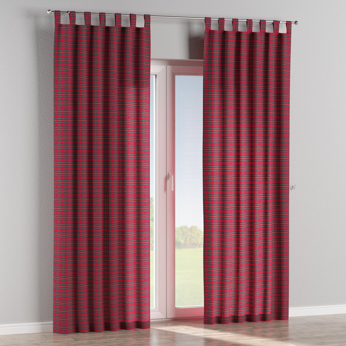 Zasłona na szelkach 1 szt. 130x260 czerwona kratka