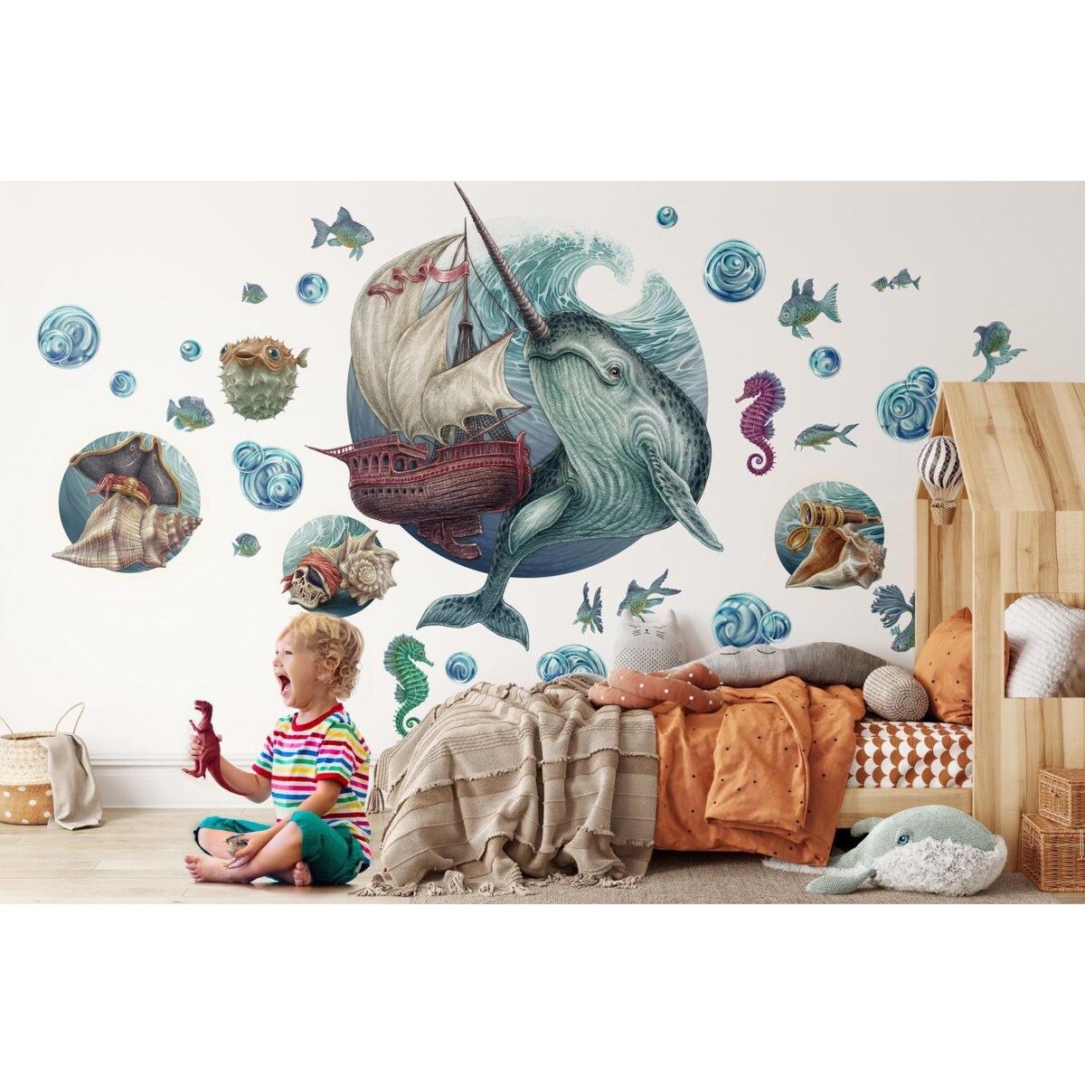 Zestaw naklejek na ścianę, Morskie zwierzęta, 60cm