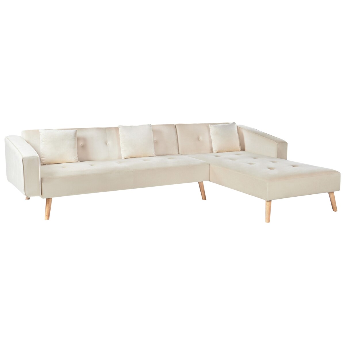 Narożnik welurowy lewostronny rozkładany beżowy VADSO