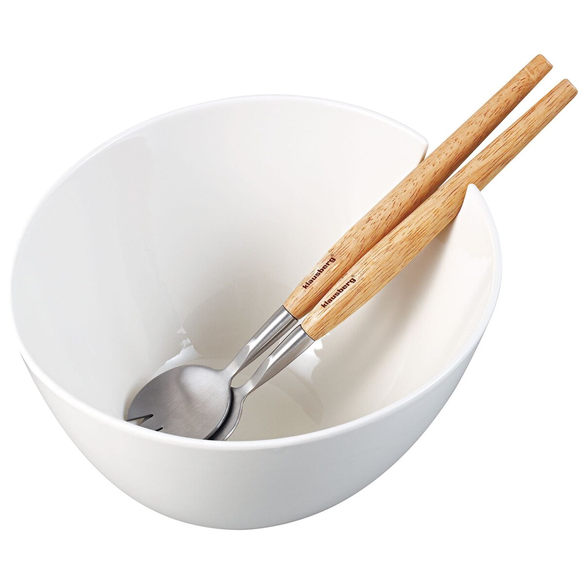 Porcelanowa misa biała 23cm do sałatek z łyżkami KLAUSBERG