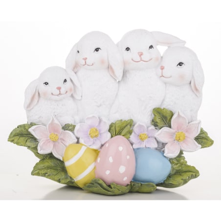 Dekoracja - 4 wesołe króliczki z pisankami 14,5x19x6 cm