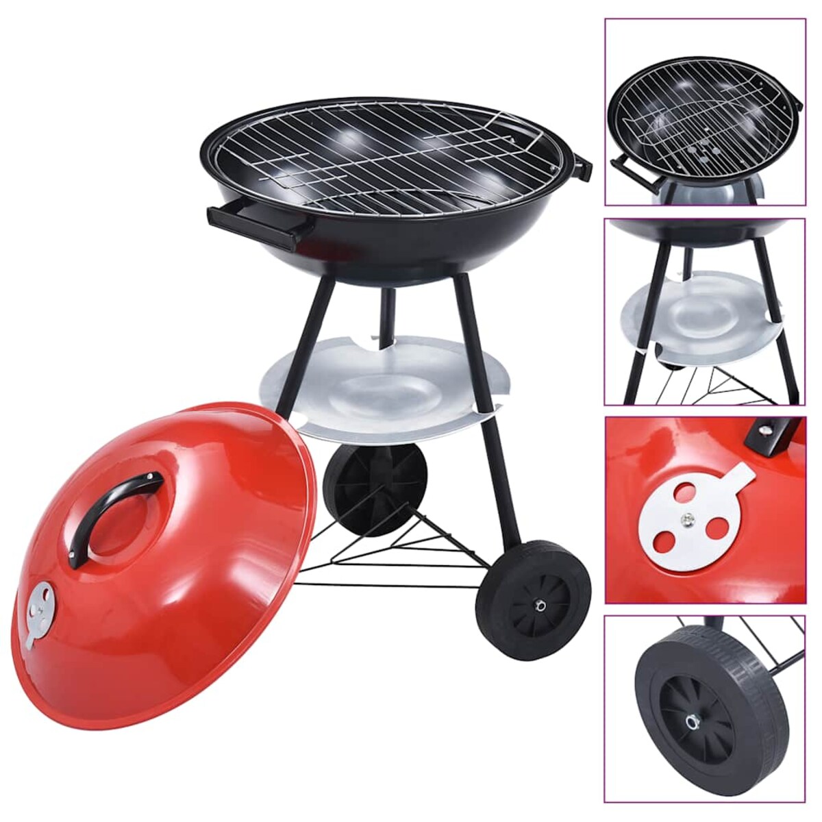 vidaXL Przenośny grill węglowy XXL, z kółkami, 44 cm
