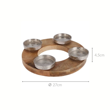 Świecznik na tealighty z drewna mango i z podstawami z aluminium, Ø 27 cm