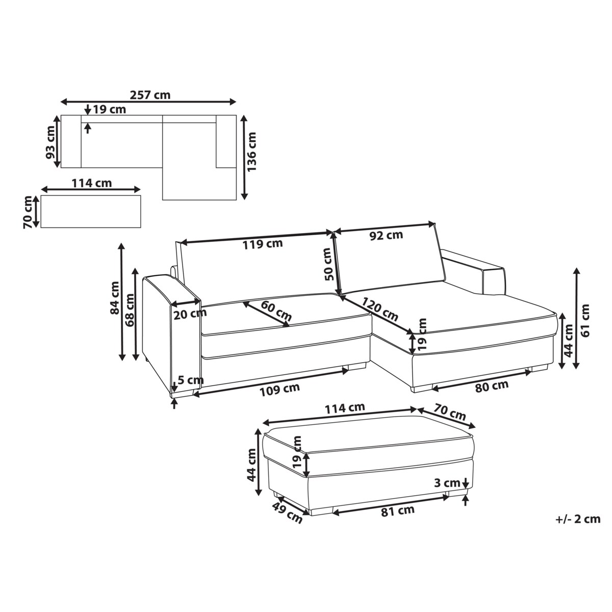 Narożnik RENDERS Boucle Złamana biel z otomaną dla 3 osób Lewostronny