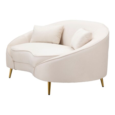 Sofa Oslo, kolor kremowy i złoty, poliester, drewno eukaliptusowe i metal, 148 x 84 x 68 cm, do salonu, Mauro Ferretti