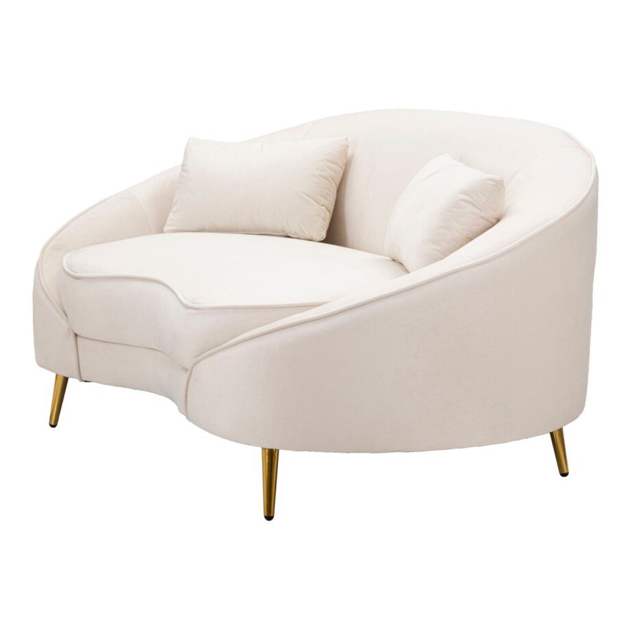 Sofa Oslo, kolor kremowy i złoty, poliester, drewno eukaliptusowe i metal, 148 x 84 x 68 cm, do salonu, Mauro Ferretti