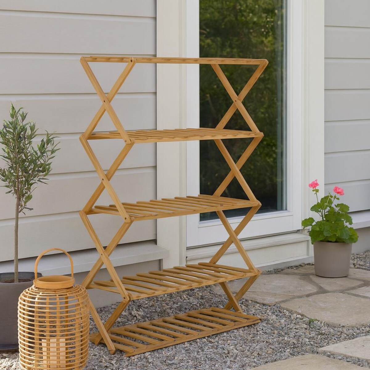 Stojak na buty 5-poziomowy RONIV, 67 x 25 x 87 cm, bambusowy