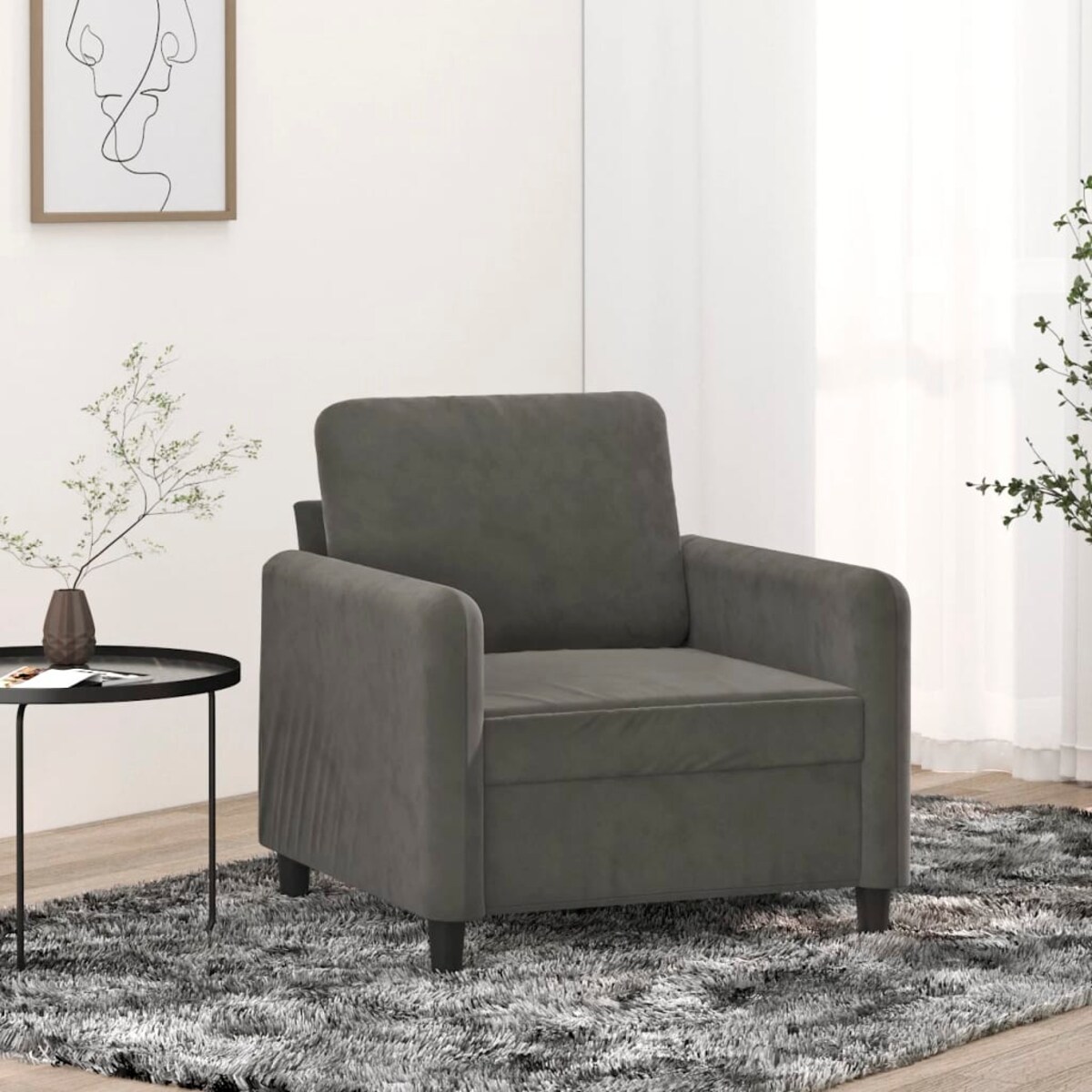 vidaXL Fotel, ciemnoszary, 60 cm, obity aksamitem