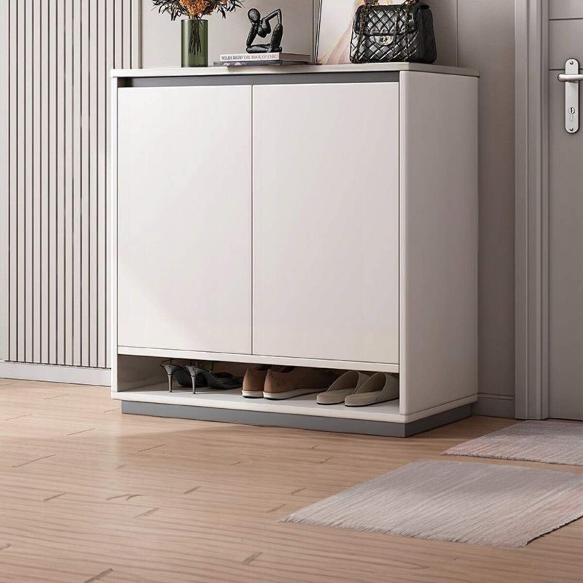 Nowoczesna Komoda Szafka Biała Pojemna Na Buty Obuwie Regał 2 Drzwi Duża
