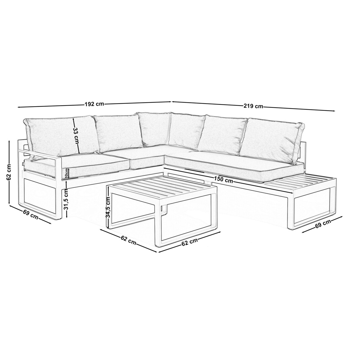 MEBLE OGRODOWE ALUMINIOWE NAROŻNIK NICEA BEŻOWO GRAFITOWA PRAWA