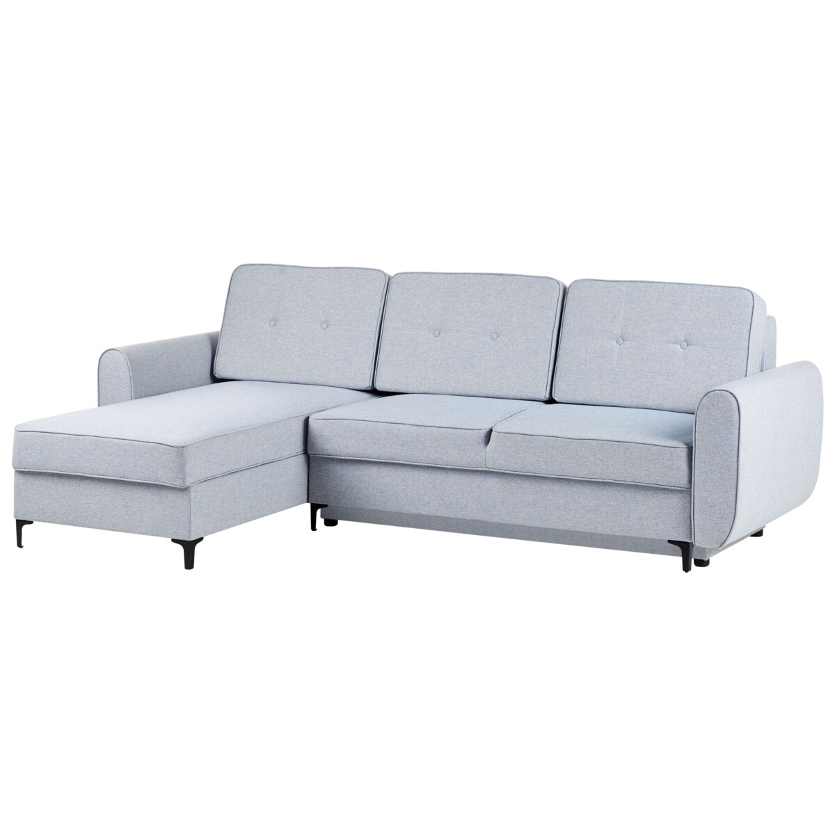 Narożnik rozkładany dla 3 osób SIMRIS Błękitny ze schowkiem Prawostronny