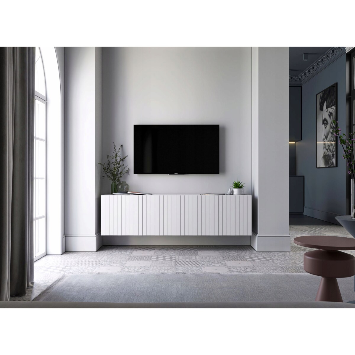 Wisząca Szafka RTV Glamour Komoda RTV Biały Mat 150 cm