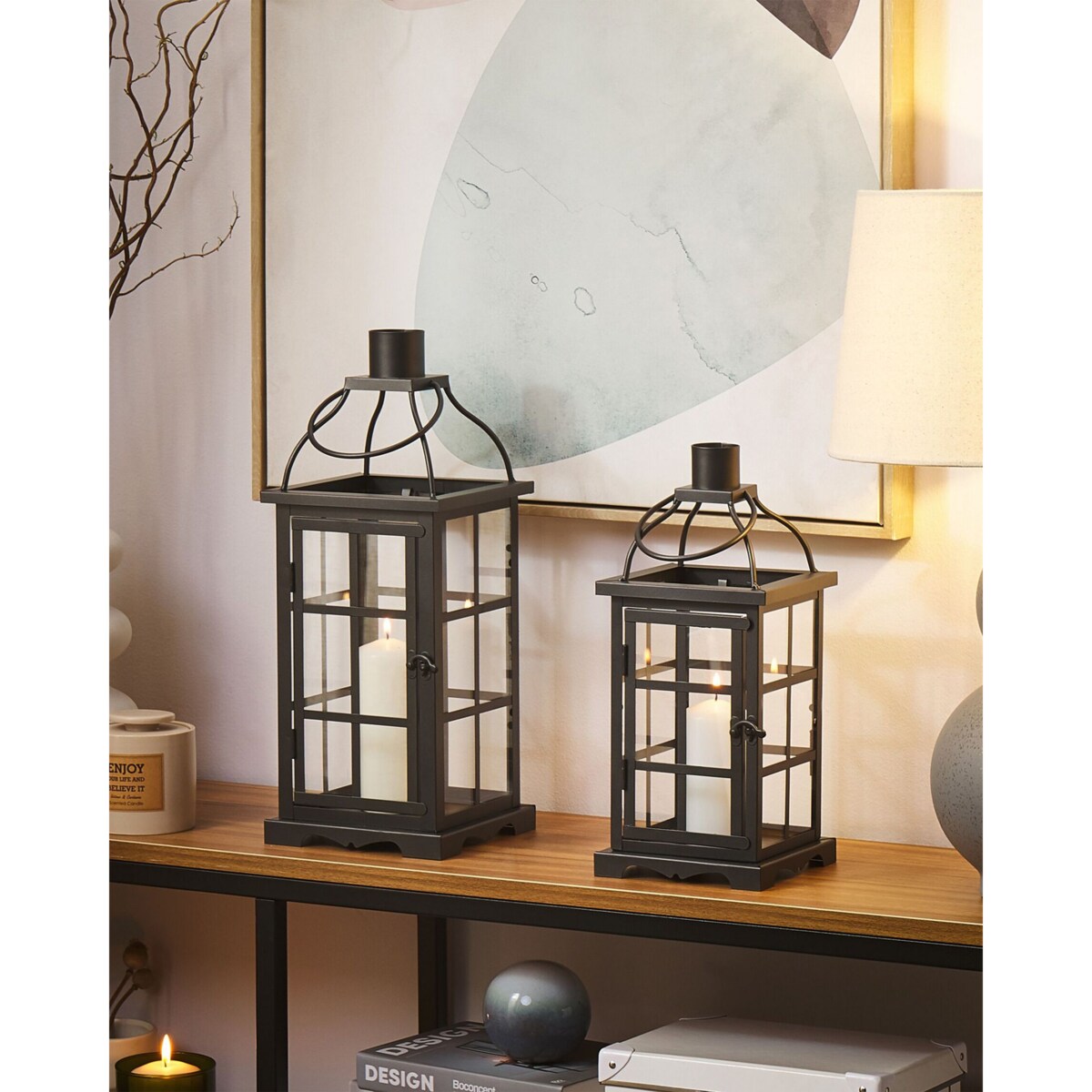 Lampion metalowy 36 cm czarny CLARA