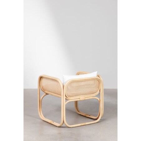 Fotel rattanowy z plecionką wiedeńską i poduchami