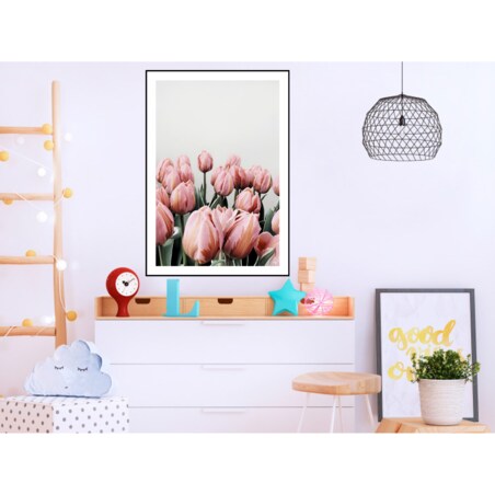 Poster Story, Plakat, Obraz - Różowe Tulipany na Szarym Tle, wymiary 70 x 100 cm
