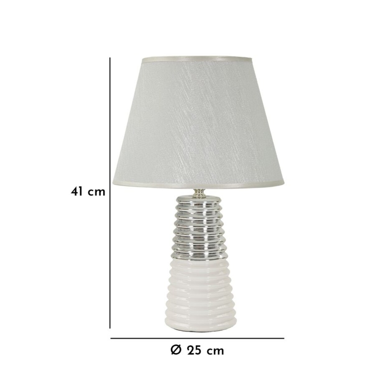 Lampa stołowa Candela, kolor biały i srebrny, ceramika, żelazo i tkanina, 25 x 25 x 41 cm, 1 x E27, do salonu i sypialni, Mauro Ferretti