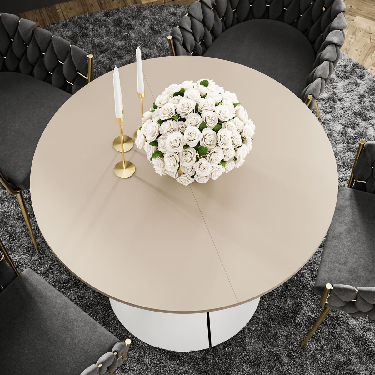 Okrągły stół rozkładany LAVA, średnica 100cm, biały / kaszmir mat