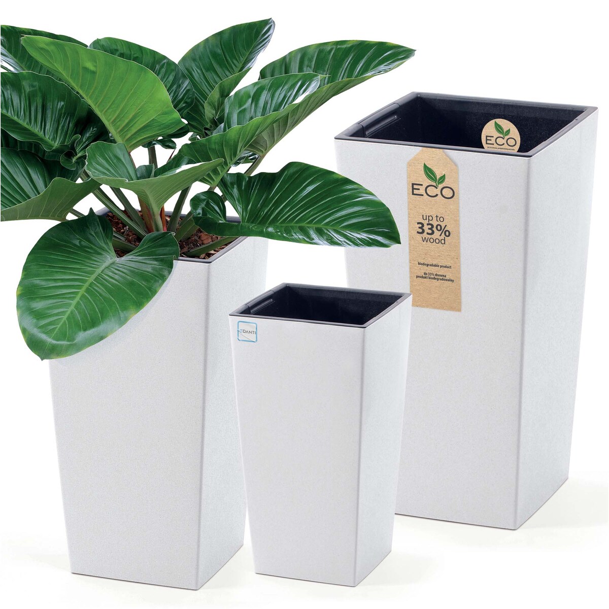 Donica Doniczka Ogrodowa 19,5/24/29,5 Cm Zestaw Na Taras Do Ogrodu Domu Eco Wood Biała