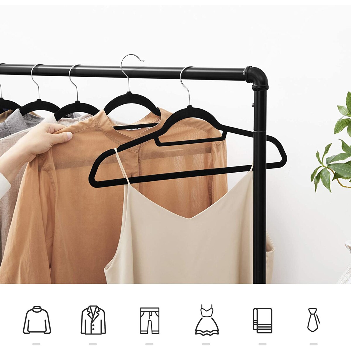 Wieszaki Welurowe 50Szt Zestaw Czarny