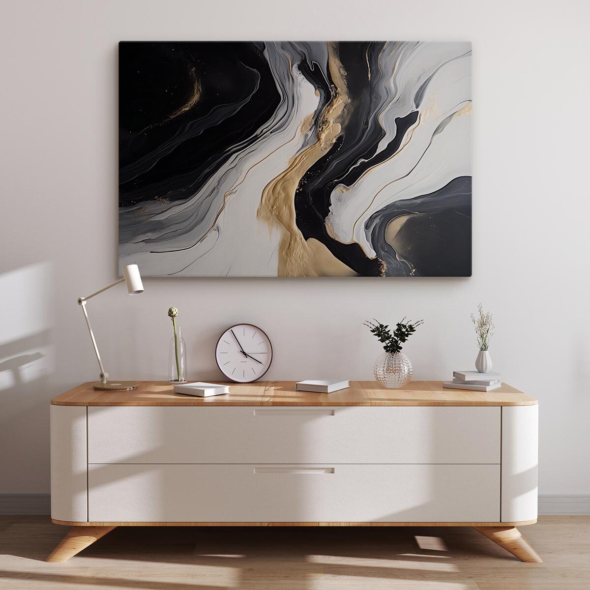 Obraz Czarno-Biała Abstrakcja Elementy Złota 70x50cm